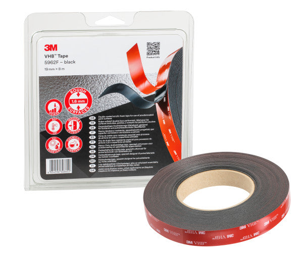 3M™ VHB™ Tape 5962F, Zwart, 19 mm x 8 m, 1.6 mm, Blisterverpakking