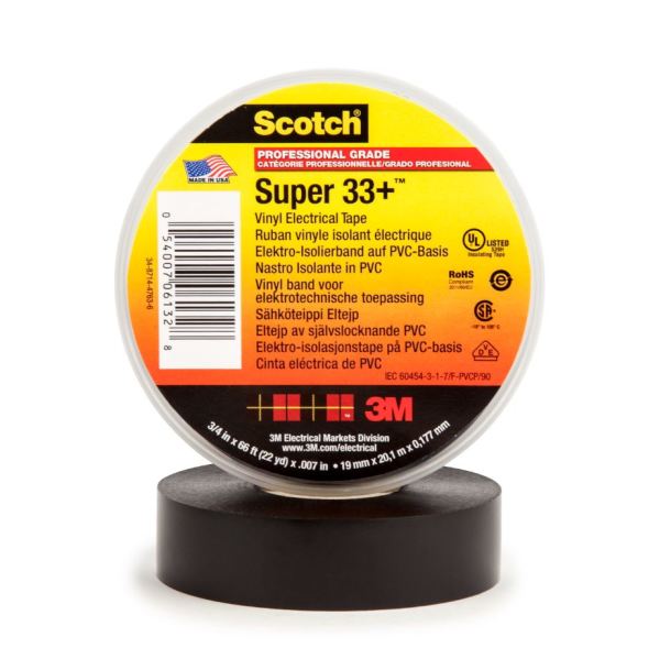 Scotch® Super 33+ Vinyl Electro-Isolatieband, Zwart, 38 mm x 33 m, 0.18 mm
