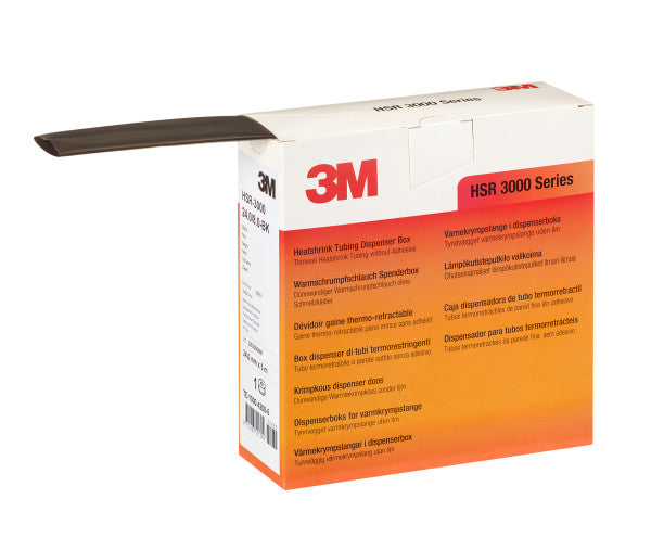 3M™ HSR 3000 Dunwandige Warmtekrimpkousbuis op Minirol, Zwart, 1,5/0,5 mm, 12 m, Dispenserdoos