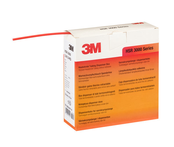 3M™ HSR 3000 Dunwandige Warmtekrimpkousbuis op Minirol, Rood, 1,5/0,5 mm, 12 m, Dispenserdoos