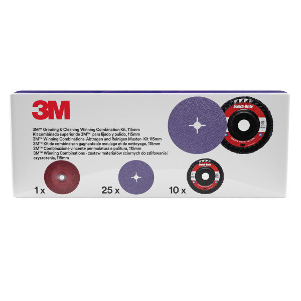 3M™ Slijp- en Reinigingsset, inclusief 115 mm 982CX en XO-RD schijf, met 1 geribbelde steunschijf voor een fiberschijf, 1 st/set