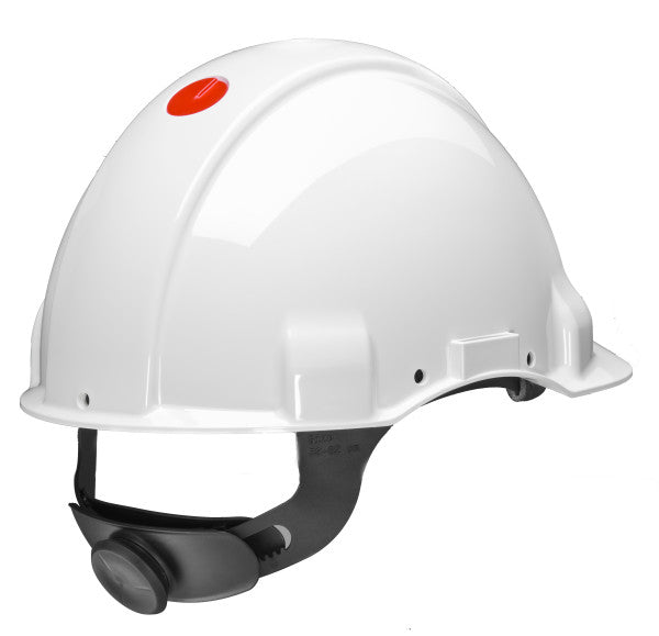 3M™ Veiligheidshelm, Uvicator, ratel, zonder ventilatie, 1000 V diëlektrisch, leren zweetband, wit, G3001MUV1000V-VI
