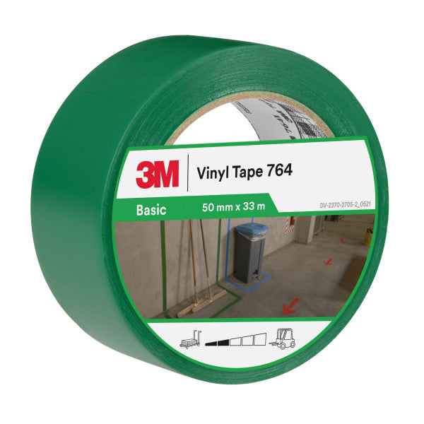 3M™ Vinyl Tape Algemeen Gebruik 764, Groen, 50 mm x 33 m, 0.13 mm, Individueel en handig verpakt