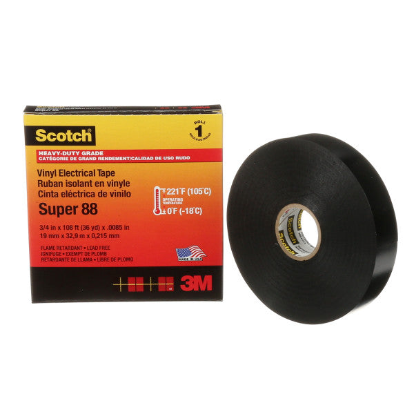 Scotch® Super 88 Vinyl Electro-Isolatieband, Zwart, 19 mm x 33 m, 0.22 mm, 48 rollen/Doos