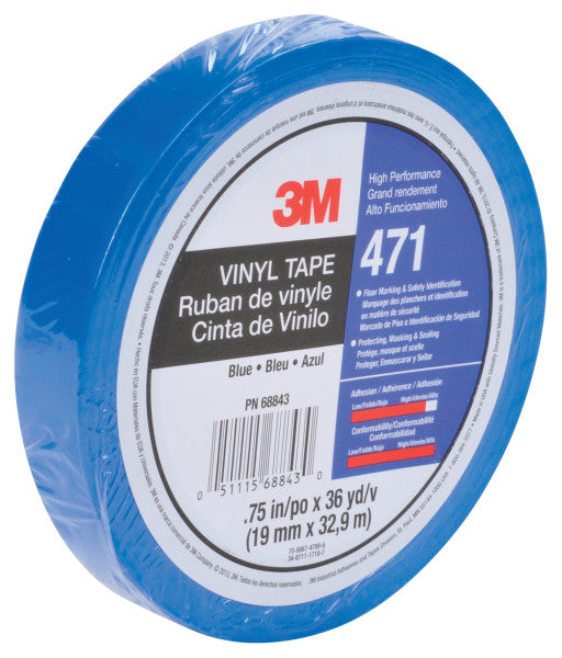 3M™ Vinyl Tape 471, Blauw, 9 mm x 33 m, 0.14 mm, Individueel verpakt