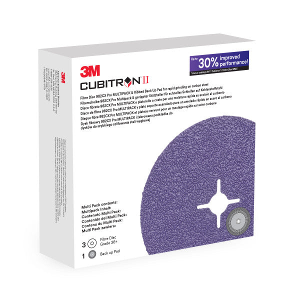3M™ Cubitron™ II Fiberschijf 982CX Pro KIT, 36+, 115 mm, 3 Schijven + Steunschijf