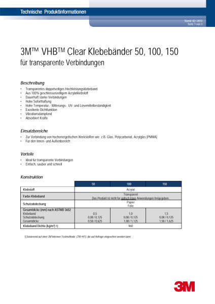3M™ VHB™ Tape 50F, Helder, 1200 mm x 66 m