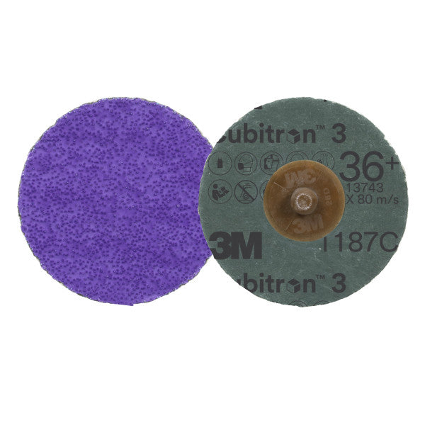 3M™ Cubitron™ 3 Roloc™ Fiberschijf 1187C, 36+, TR, Purple, 76 mm, 50/Carton, 200 ea/Case