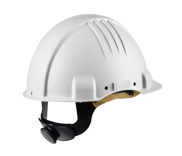 3M™ Veiligheidshelm voor hoge temperaturen, ratel, zonder ventilatie, 1000 V diëlektrisch, leren zweetband, wit, G3501M-VI