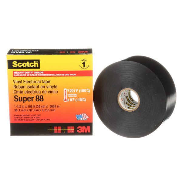 Scotch® Super 88 Vinyl Electro-Isolatieband, Zwart, 38 mm x 33 m, 0,22 mm