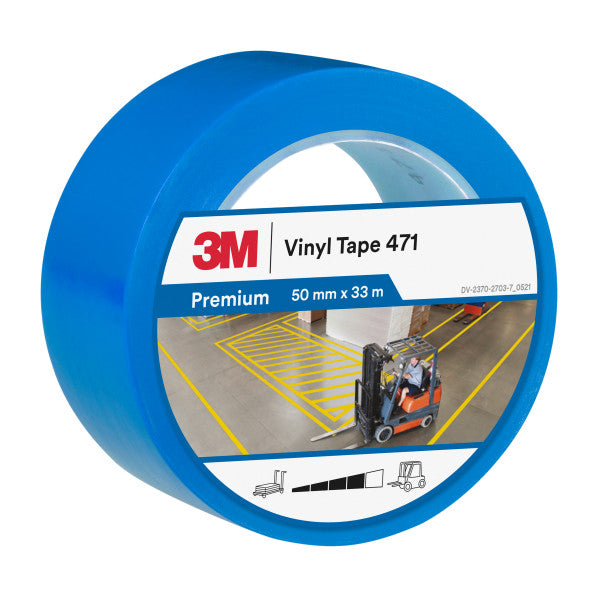 3M™ Vinyl Tape 471, Blauw, 50 mm x 33 m, 0.14 mm, Individueel en handig verpakt
