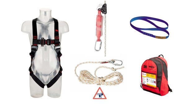 3M™ Protecta® Valbeveiligingsset voor dakdekkers, anker, harnas, rope grab/vallijn, 10 m reddingslijn, rugzak, 1150511
