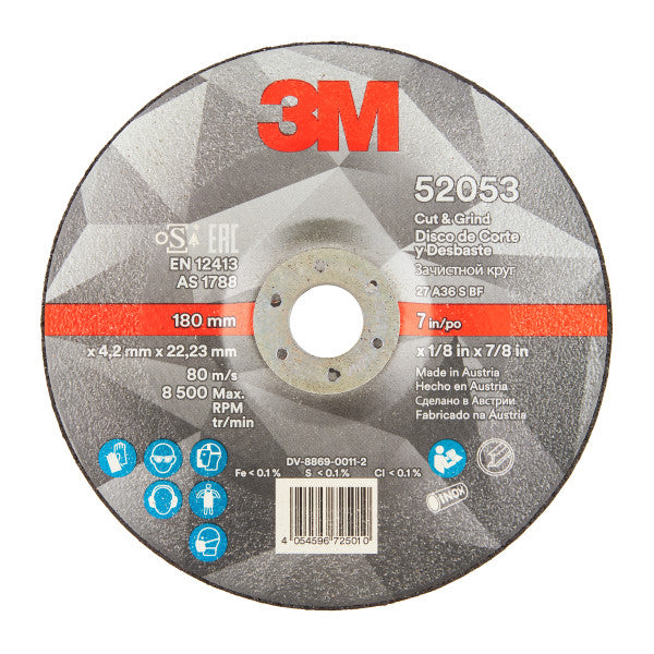 3M™ Cut and Grind Schijf, T27, 180mm x 4,2 mm x 22 mm, 36+