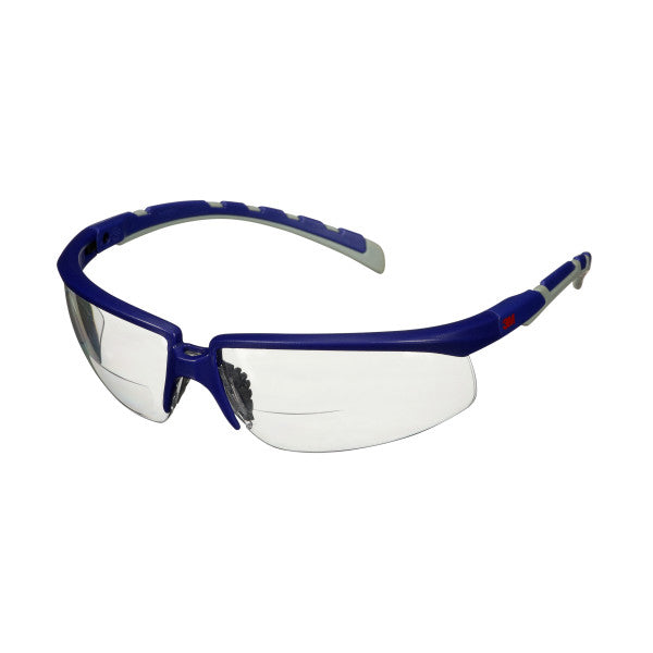 3M™ Solus™ 2000 Veiligheidsbril, blauw/grijze veren, anticondens/antikras, leesbril +2,0, heldere lenzen, S2020AF-BLU, 20/doos