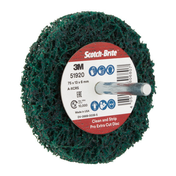 Scotch-Brite™ Clean and Strip Schijf XT-ZS Pro Extra Cut op stift, 75 mm x 13 mm x 6 mm, A XCRS