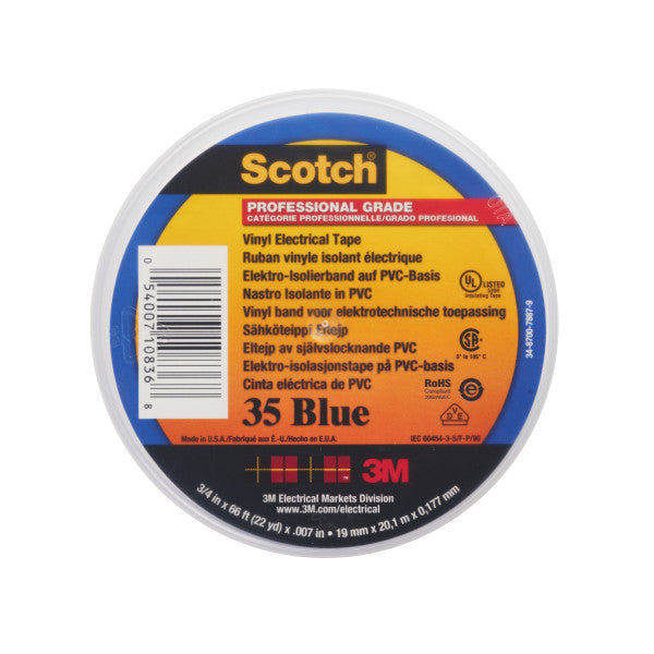 Scotch® 35 Vinyl Electro-Isolatieband, Blauw, 19 mm x 20 m, 0,18 mm