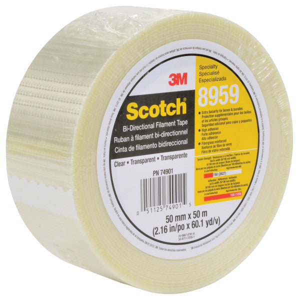 Scotch® Kruisgeweven Vezelversterkte Tape 8959, Transparant, 50 mm x 50 m, 0.15 mm