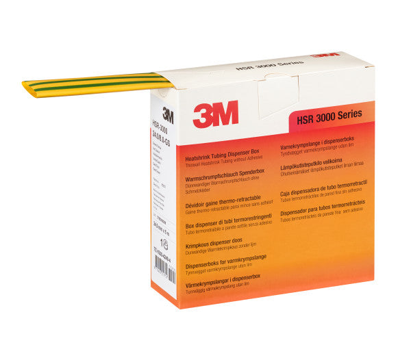 3M™ HSR 3000 Dunwandige Warmtekrimpkousbuis op Minirol, Geel-Groen 24/8 mm, 5 m, Dispenserdoos