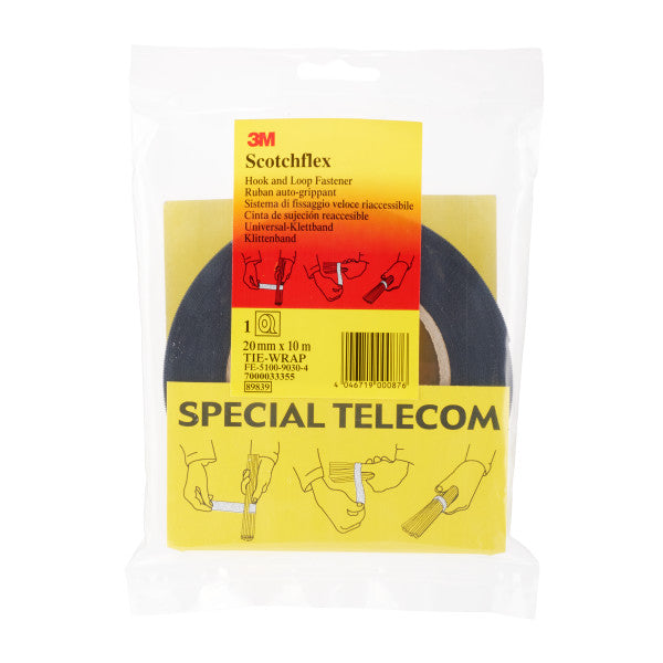 3M™ 3M™ Scotchflex™ Klittenband, Zwart, 20 mm x 10 m, 0,82 mm