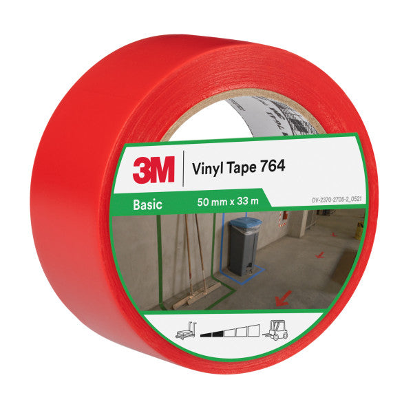 3M™ Vinyl Tape Algemeen Gebruik 764, Rood, 50 mm x 33 m, 0.13 mm, Individueel en handig verpakt