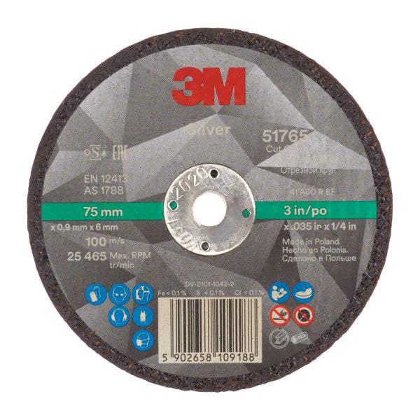 3M™ Silver Doorslijpschijf, T41, 75 mm x 0.9 mm x 6 mm
