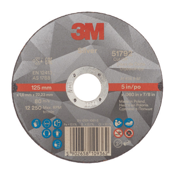 3M™ Silver Doorslijpschijf, T41, 125 mm x 1.6 mm x 22.23 mm